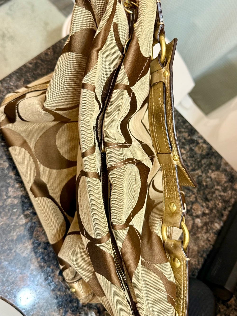 Coach Brown Signature Carly Hobo Bag - Classic Canvas - Picture 8 of 14